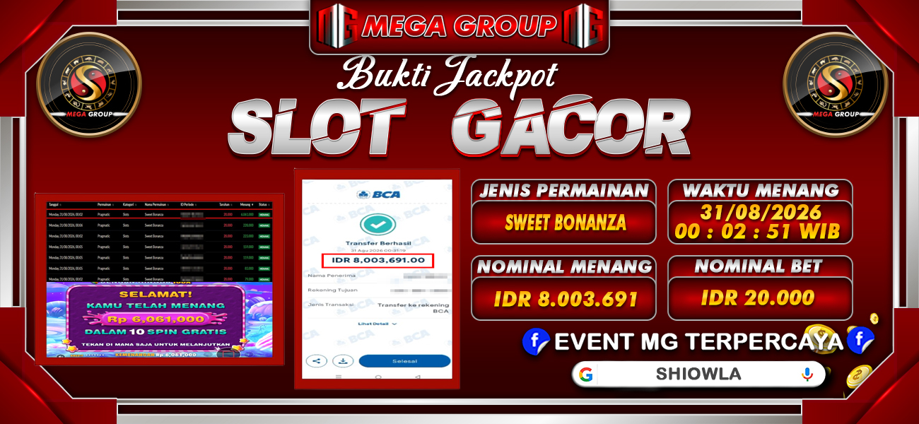Bukti JP situs Shiowla hari Senin, 31 Agustus 2026