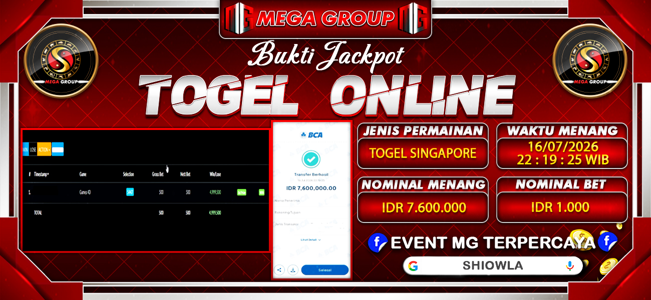 Bukti JP situs Shiowla hari Kamis, 16 Juli 2026