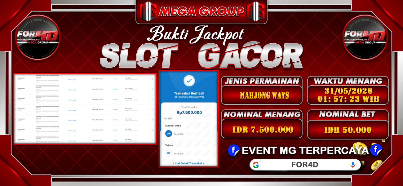 Bukti JP situs For4D hari Minggu, 31 Mei 2026
