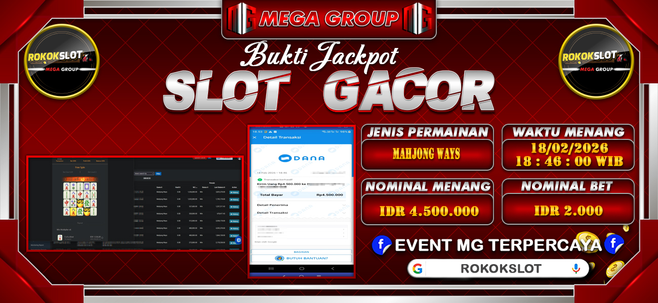 Bukti JP situs Rokokslot hari Rabu, 18 Februari 2026