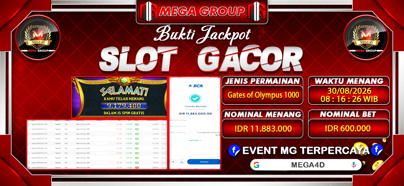 Bukti JP situs Mega4D hari Minggu, 30 Agustus 2026