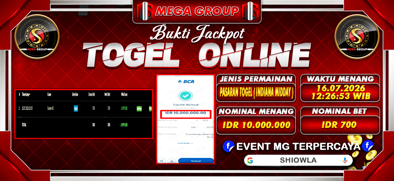 Bukti JP situs Shiowla hari Kamis, 16 Juli 2026