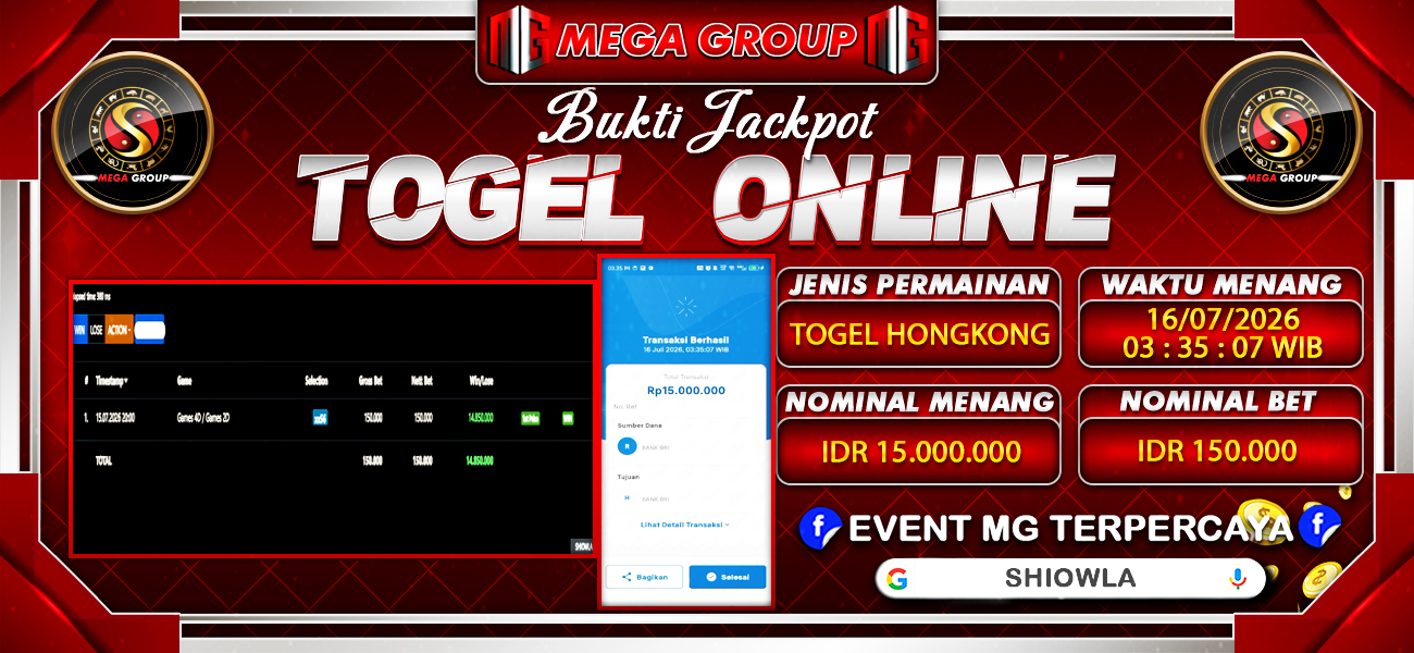 Bukti JP situs Shiowla hari Kamis, 16 Juli 2026