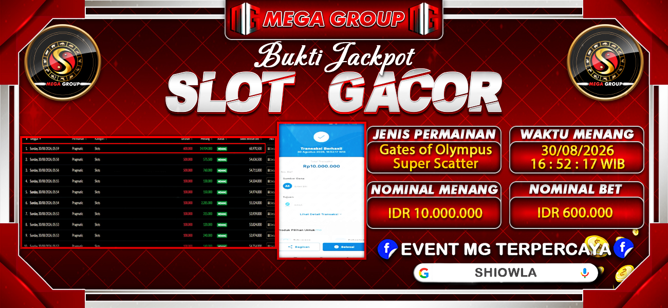 Bukti JP situs Shiowla hari Minggu, 30 Agustus 2026