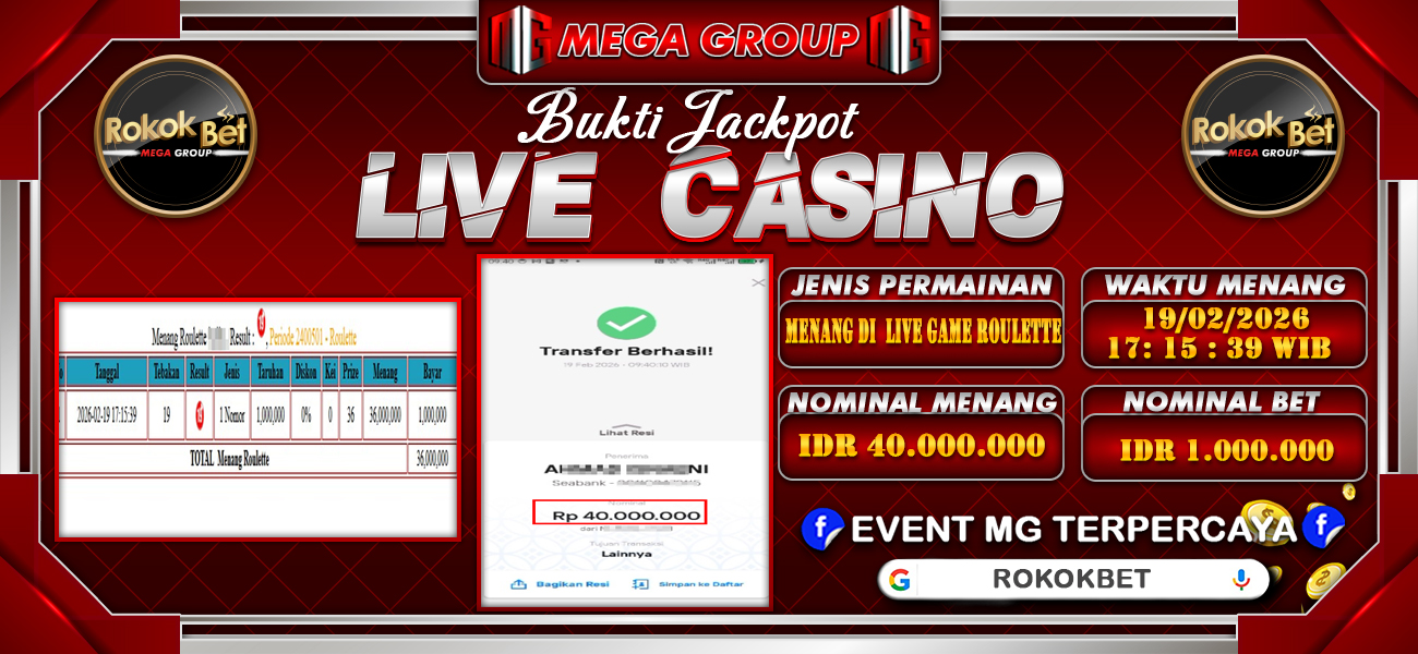 Bukti JP situs Rokokbet hari Kamis, 19 Februari 2026