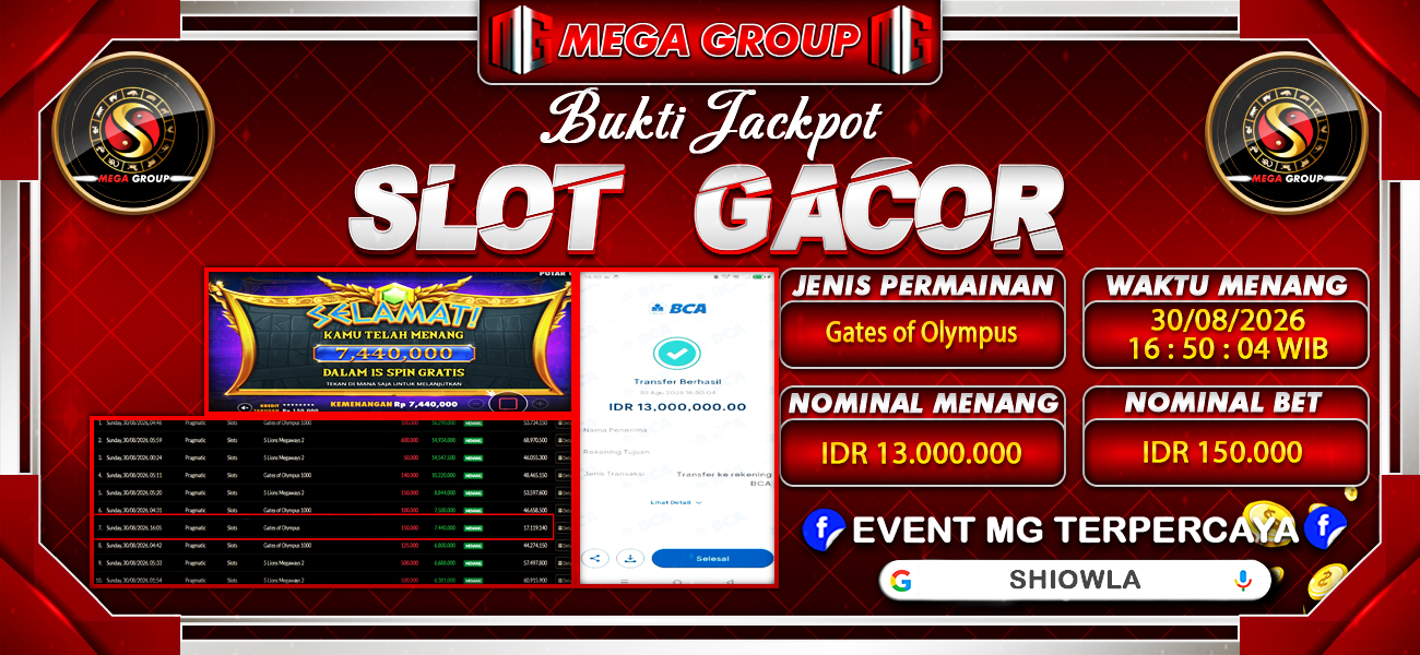 Bukti JP situs Shiowla hari Minggu, 30 Agustus 2026