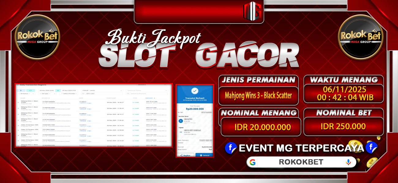 Bukti JP situs Rokokbet hari Kamis, 06 November 2025