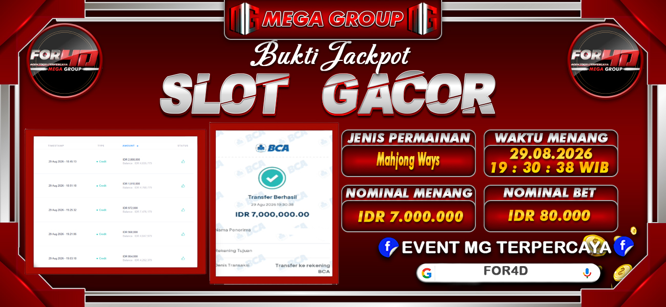 Bukti JP situs For4D hari Sabtu, 29 Agustus 2026