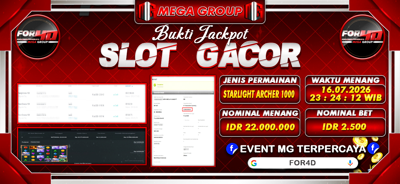 Bukti JP situs For4D hari Jumat, 17 Juli 2026