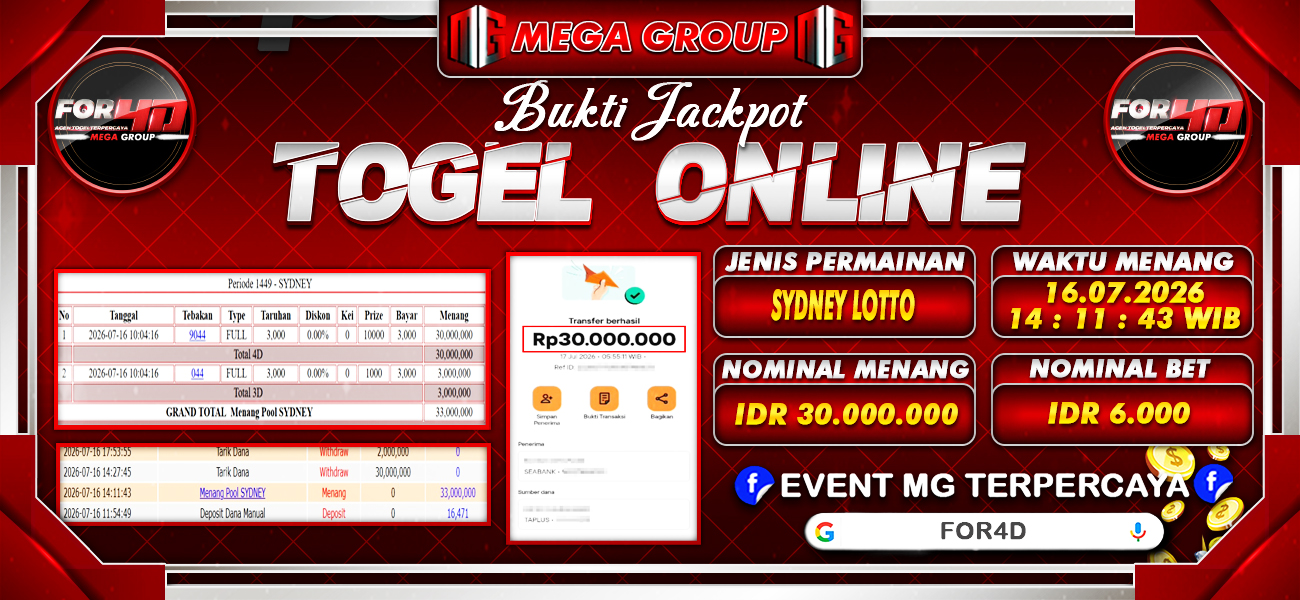 Bukti JP situs For4D hari Jumat, 17 Juli 2026