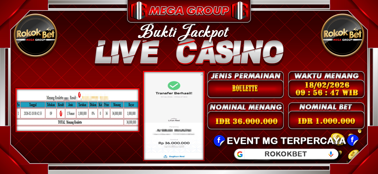 Bukti JP situs Rokokbet hari Rabu, 18 Februari 2026