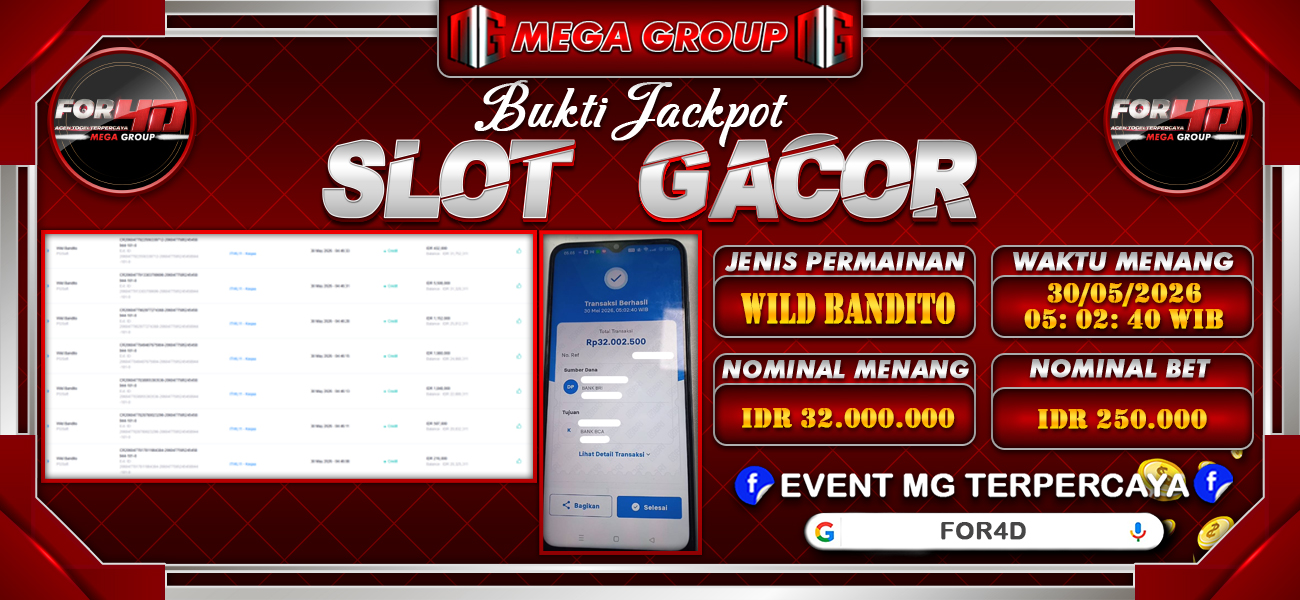 Bukti JP situs For4D hari Sabtu, 30 Mei 2026