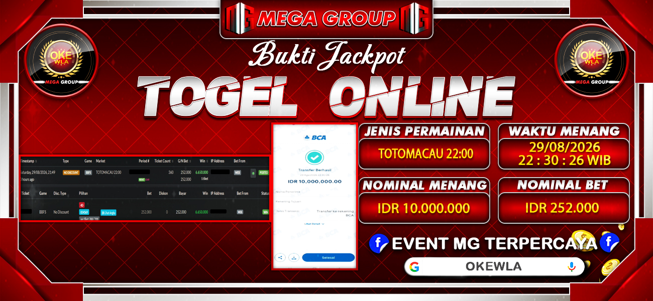 Bukti JP situs Okewla hari Sabtu, 29 Agustus 2026