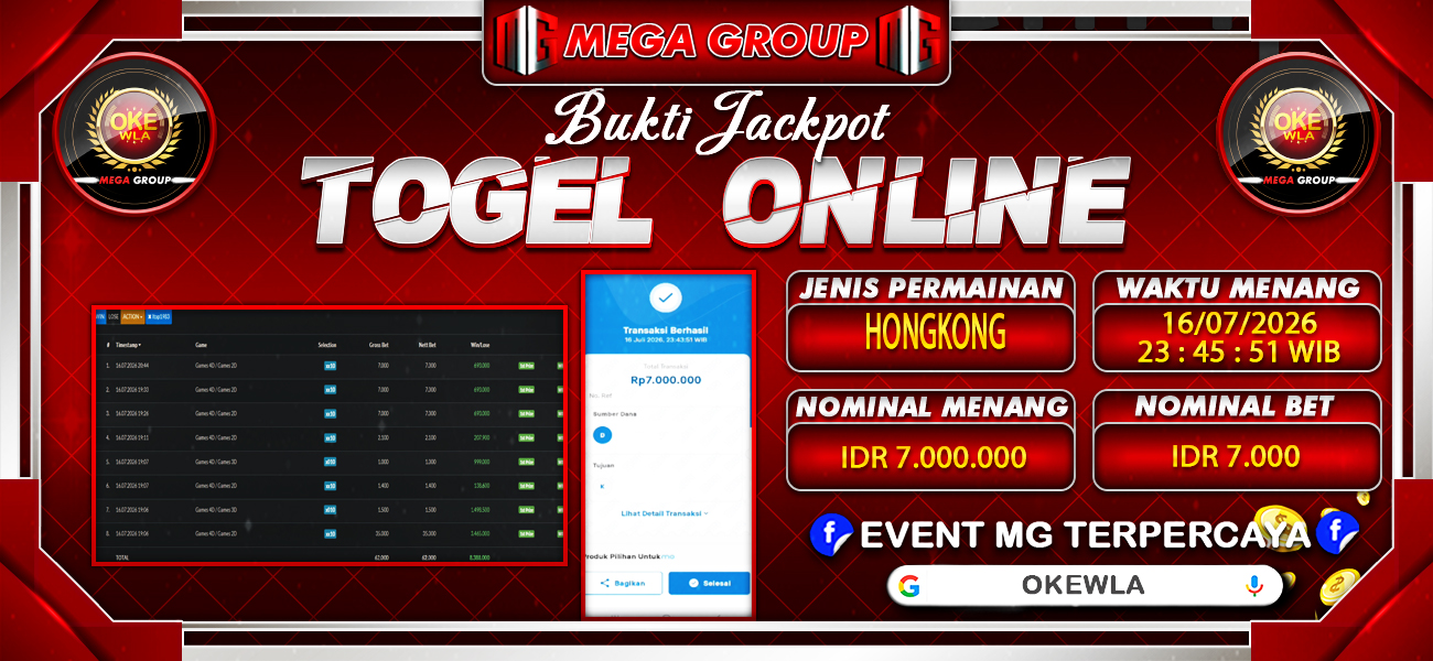 Bukti JP situs Okewla hari Kamis, 16 Juli 2026