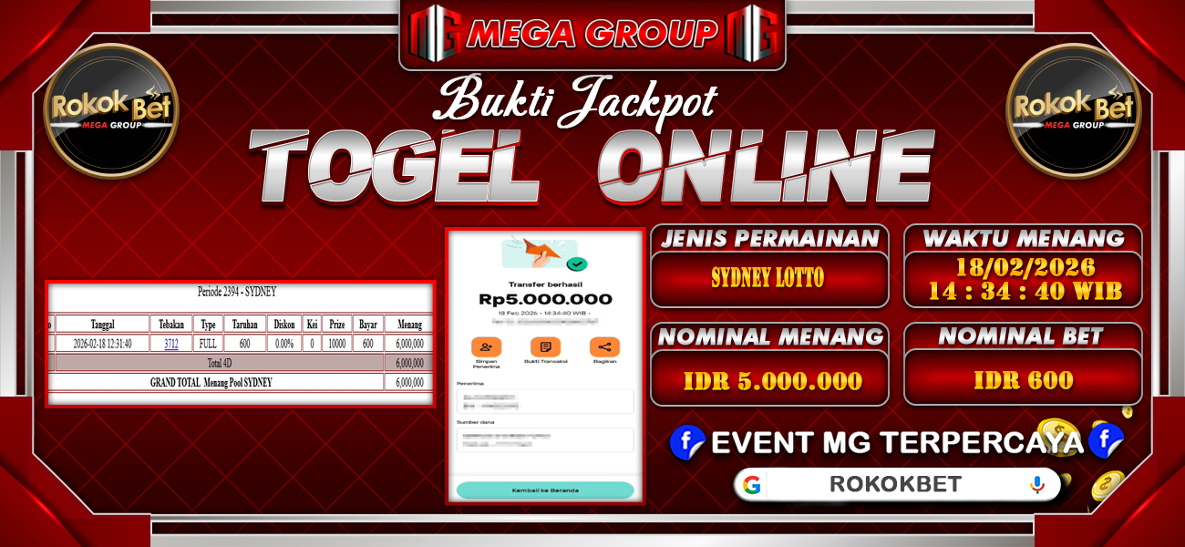 Bukti JP situs Rokokbet hari Rabu, 18 Februari 2026