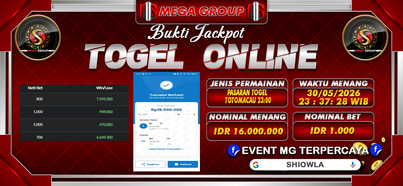 Bukti JP situs Shiowla hari Minggu, 31 Mei 2026