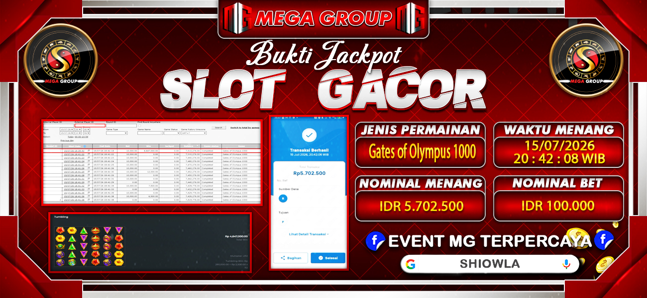 Bukti JP situs Shiowla hari Rabu, 15 Juli 2026