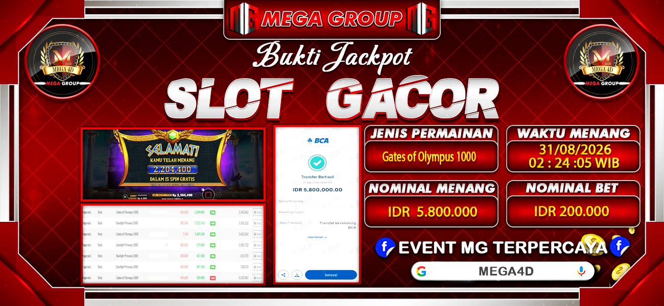 Bukti JP situs Mega4D hari Senin, 31 Agustus 2026